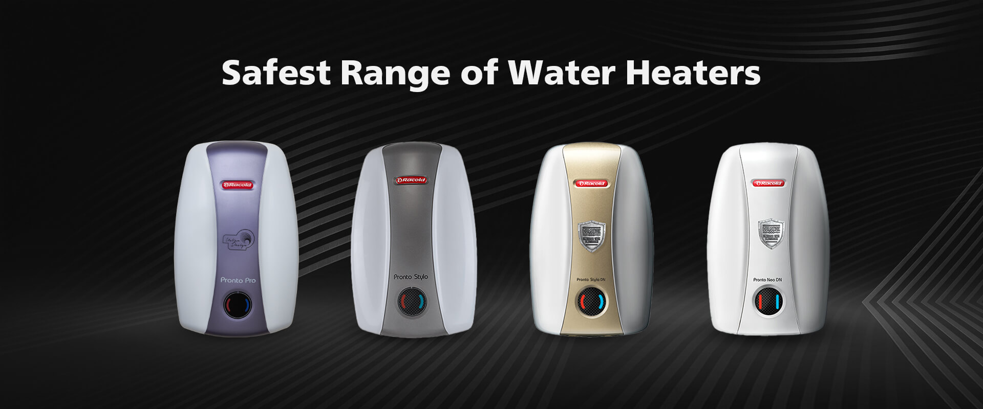 Range of Racold electric water geysers